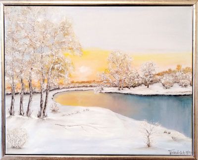 Winter- Sonnenuntergang am Fluß
